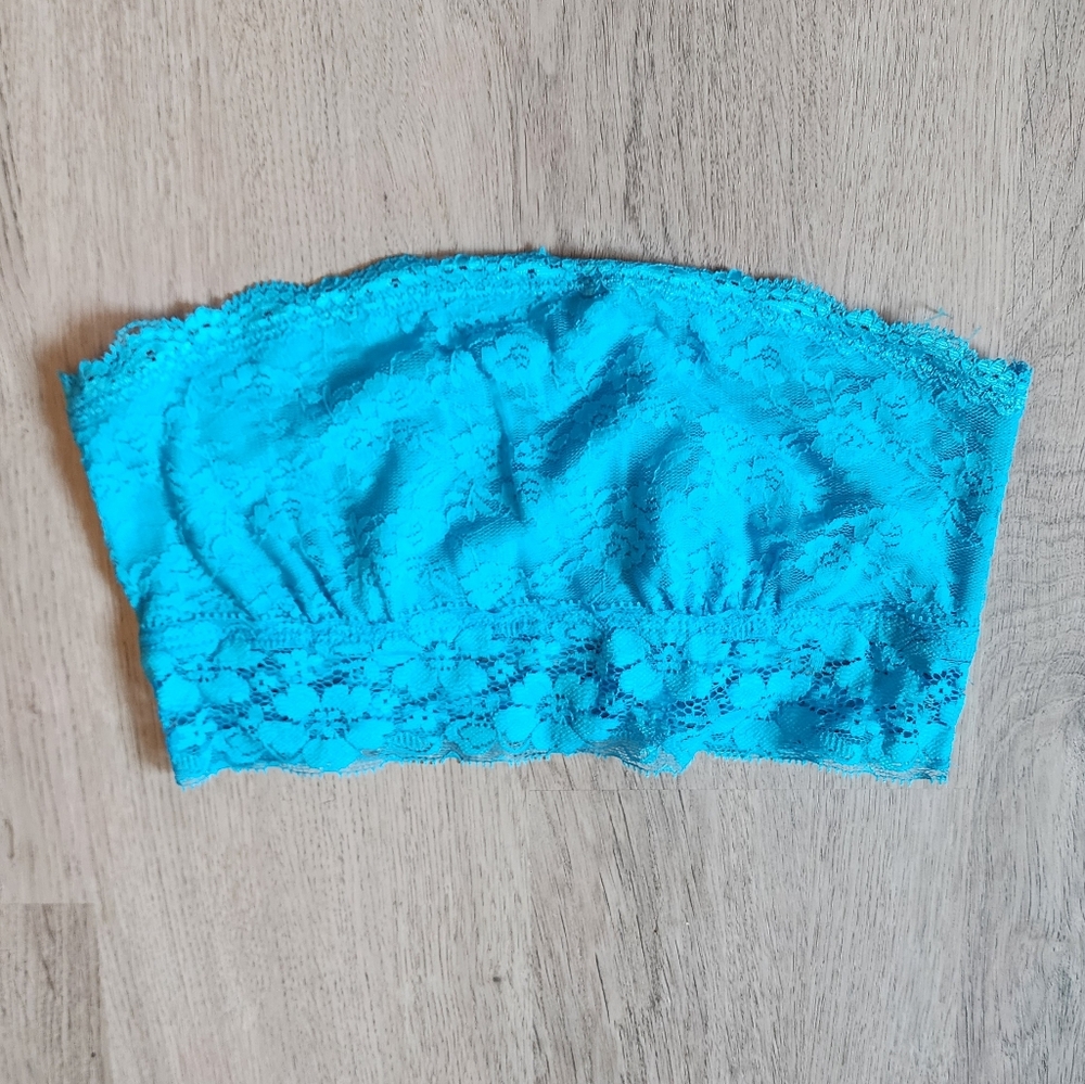 SO Junior's Floral Lace Bandeau Strapless Blue Top Size Small S